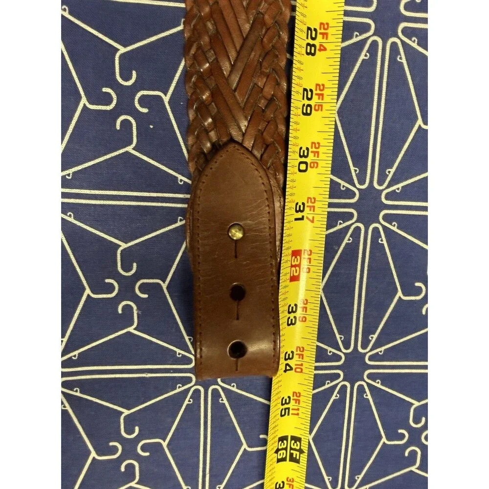 Fossil Brown Braided Leather Belt Brass Ring Buckle Size L Genuine Leather